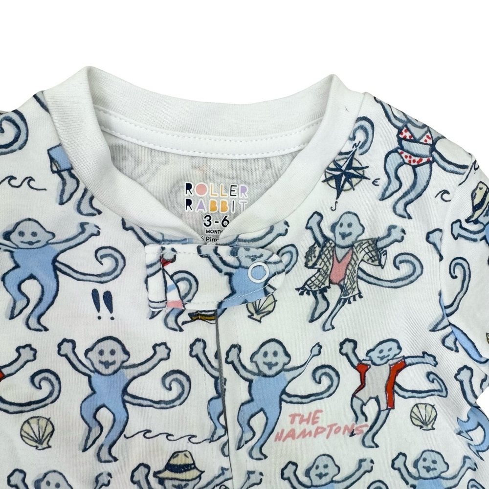 New ROLLER RABBIT Infant Monkey Zipper Footie Sz 3-6 Months - Picture 4 of 4